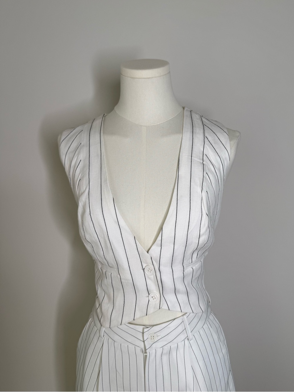 Forever 21 White Vest with Navy Pinstripes